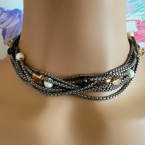 David Yurman DY 18k Yellow Gold Sterling Silver 8 Strand Box Chain Necklace - Picture 4 of 10